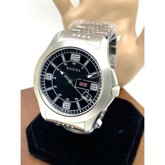 Gucci Men's Watch YA126201 G-Timeless Swiss Quartz Black Dial Silver Steel 44mm - Picture 1 of 15